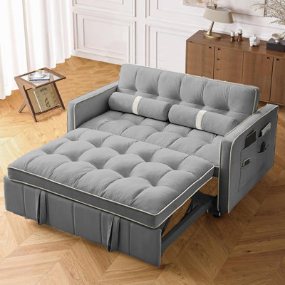 Canapé-lit double de 55 po, canapé-lit escamotable en velours avec dossier et coussins réglables pour le salon