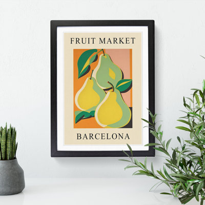 Pear Barcelona Fruit Market Exhibition - Single Picture Frame Print on Wood