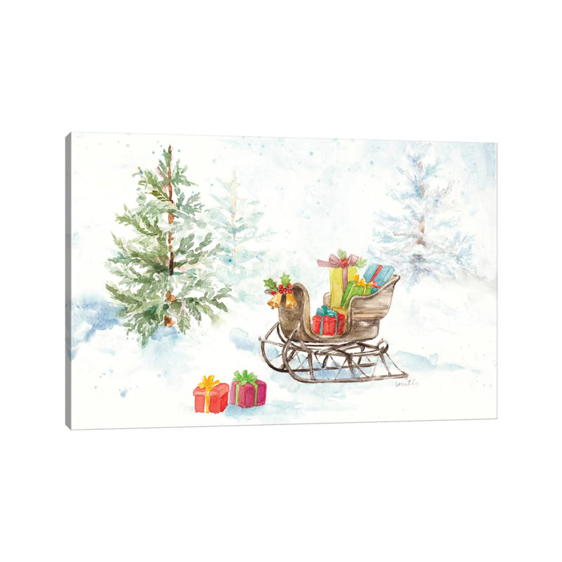 Presents In Sleigh On Snowy Day by Lanie Loreth - Wrapped Canvas Painting, 66.04 cm H x 45.72 cm W x 1.91 cm D