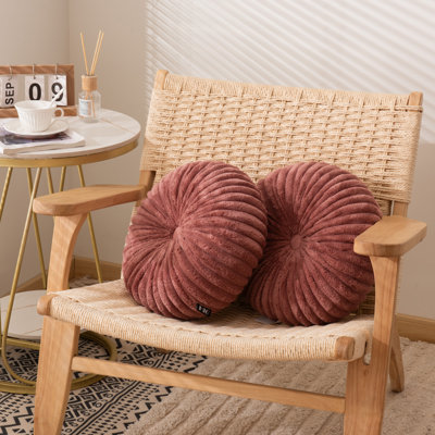 Decorative Round Throw Pillows For Bed Couch - 2 Pieces Handcraft Ruched Pumpkin Pillow,  Soft And Durable Velvet Floor Pillow For Home Decor, Bed Living Room And Sofa