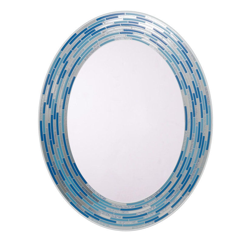 Ashong Mirror, 29" x 23", Oval, Aqua/Blue
