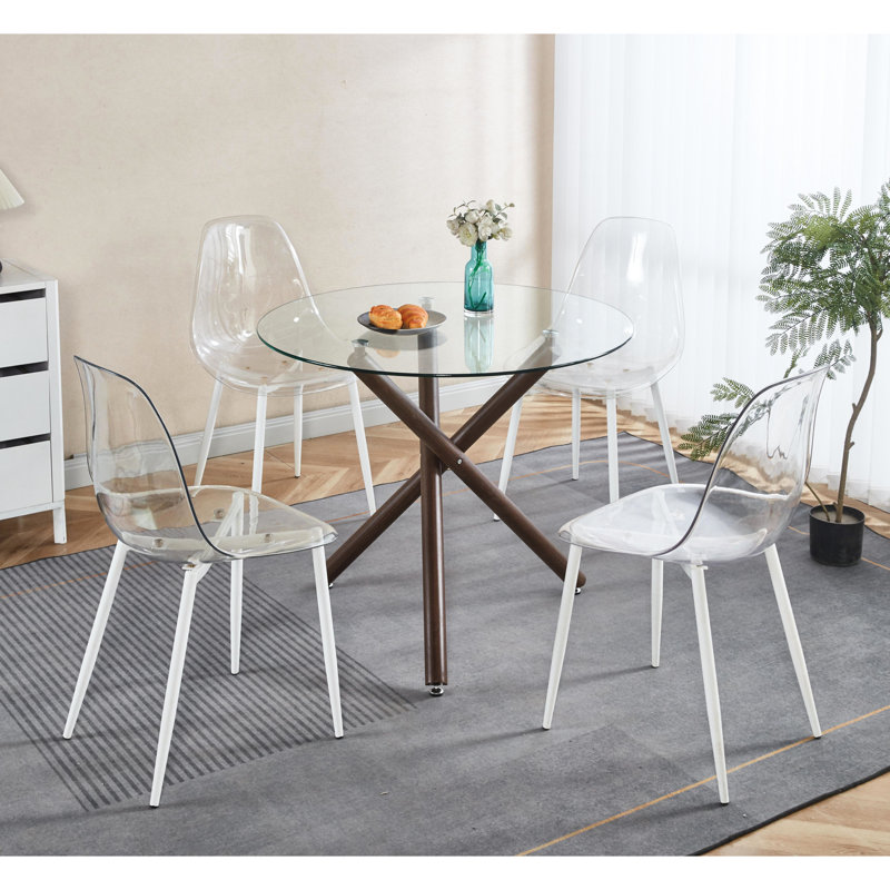 Table de salle à manger en métal noyer et verre trempé pour cadre de décoration moderne avec maison