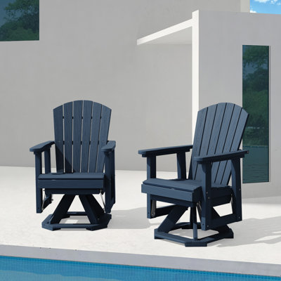 Plastic HDPE Resin Rocking Glider Chair Adirondack Swivel Outdoor Rocking Chair In Navy(Set Of 2)