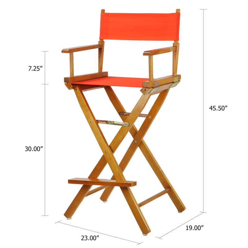 Chaise de réalisateur pliante de 30 po avec toile, Orange, Chêne miel