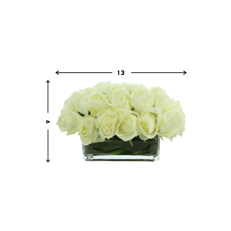 Rose Arrangement In Glass Vase, White