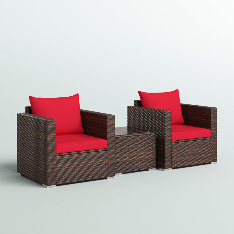 Alycen 2 - Person Patio Conversation Set with Cushions, Brown, Red