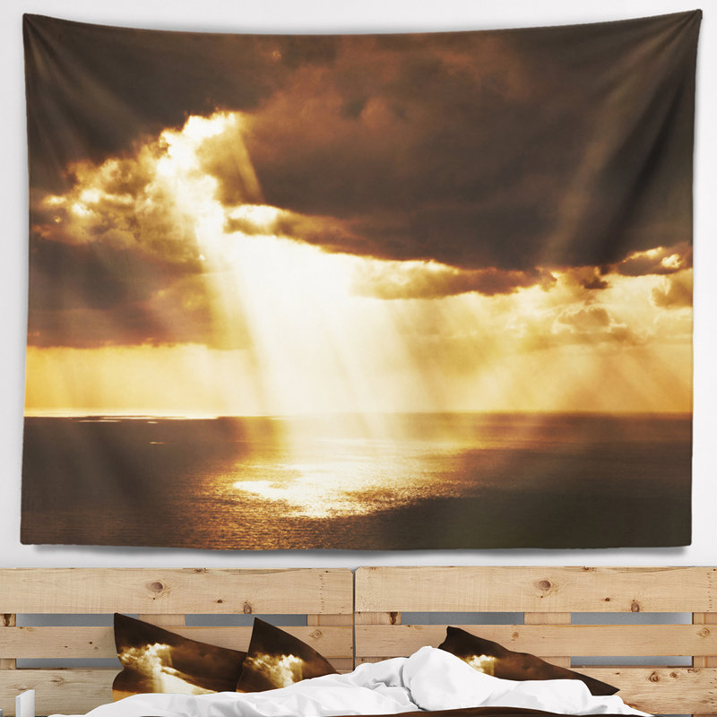Tapisserie paysage coucher de soleil spectaculaire avec rayons de soleil, H 68 po x l 80 po