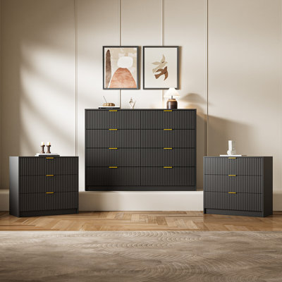 Diedre 3-piece Bedroom Set, 8 Drawer Dresser And 3 Drawer Nightstand Set Of 2
