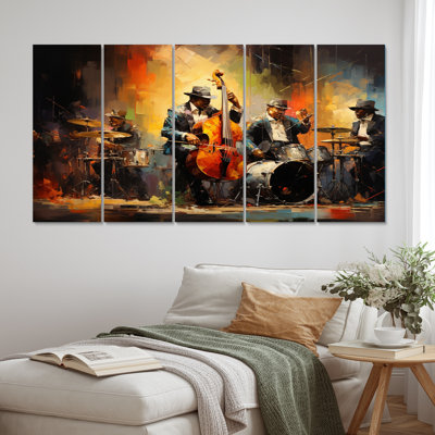 Yellow Orange Jazz Band - Art mural sur toile de divertissement - 5 panneaux égaux