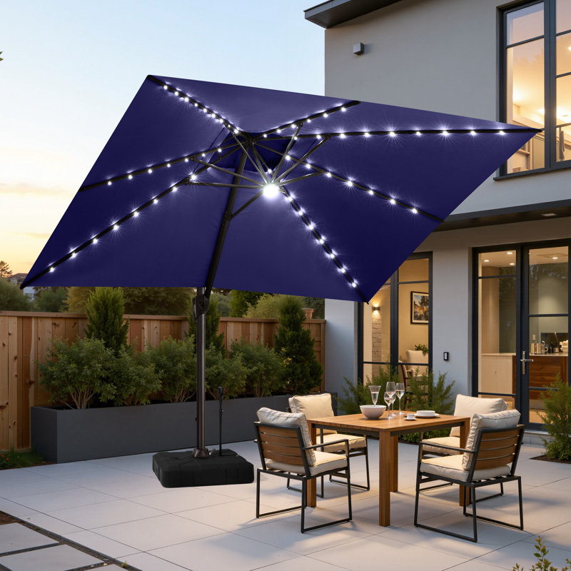  Parasol rectangulaire en porte-à-faux à DEL 13 pi x 10 pi avec base lestée pour patio - déplaçable sans effort par une seule personne