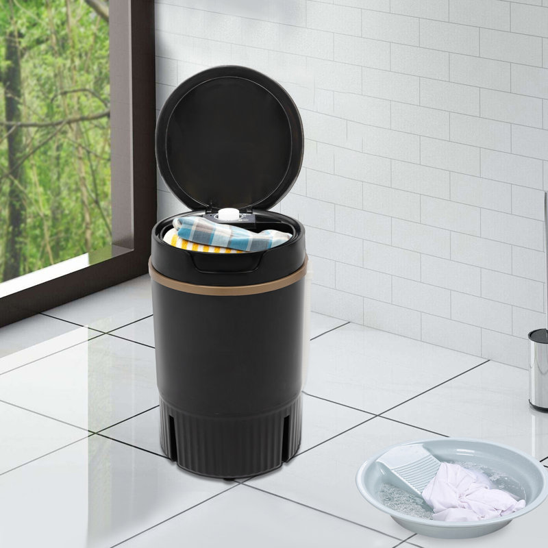 Portable Mini Washing Machine with Spin Basket, 1.19 Gal Washer with Timer & Drain Hose, Matte Black