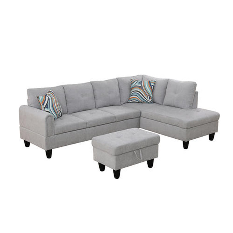 Straton 3 - Piece L-Shaped Modular Living Room Sectional Sofa with Ottoman, Right Hand Facing, Dark Brown Velvet