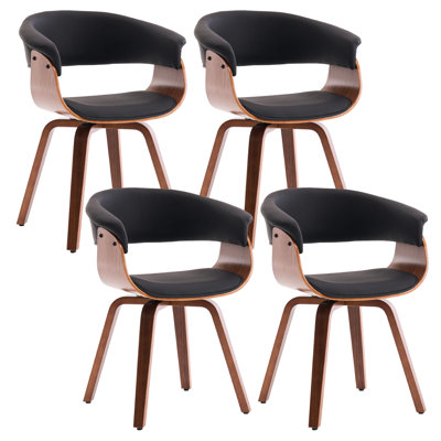 Chaises de salle à manger rembourrées modernes, similicuir noir avec pieds en bois, siège et dossier rembourrés, chaise et chaises d'appoint de cuisine et de salle à manger scandinaves