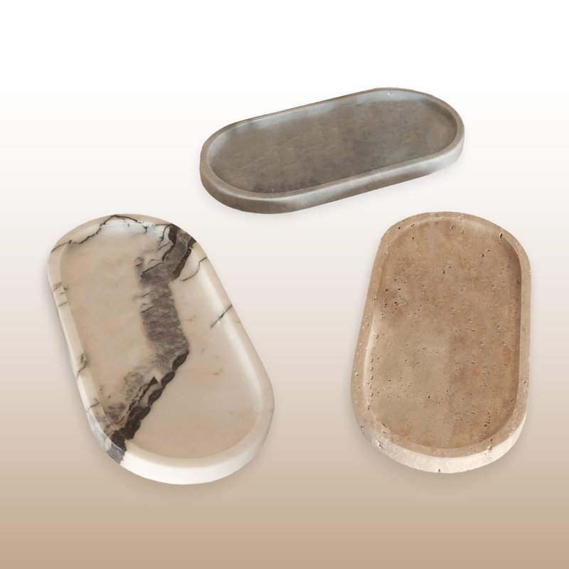 Ensemble de 3 plateaux de salle de bain ovales 100% marbre 3 pièces