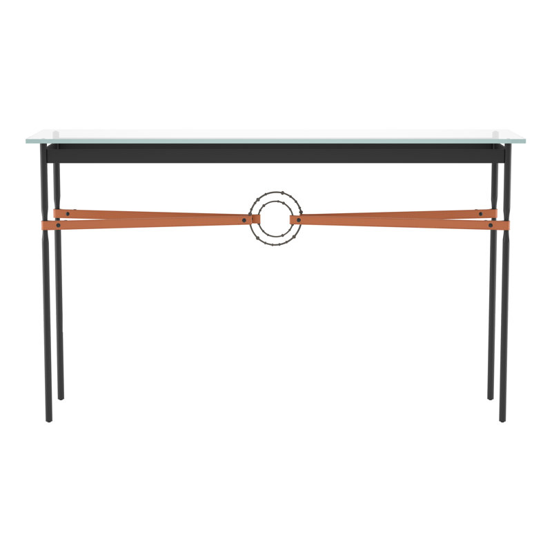 Console Equus, Laiton moderne, Laiton moderne, Cuir brun britannique