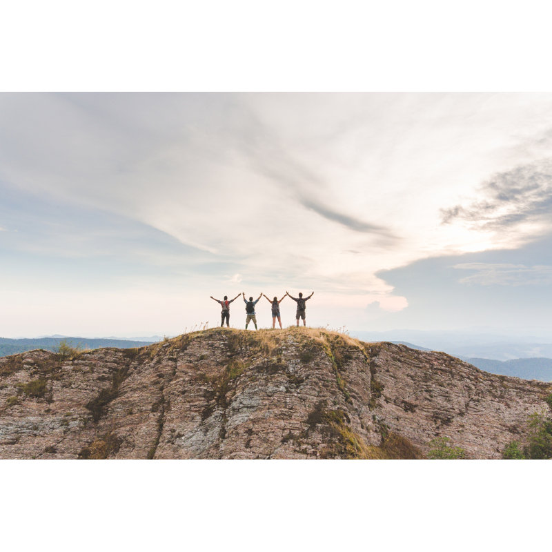 People With Raised Arms On Top Of A Mountain - Wrapped Canvas Print, 20cm H x 30cm W x 3.8cm D