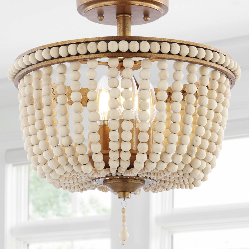 Norcott Solid Wood Semi Flush Mount, Antique Gold