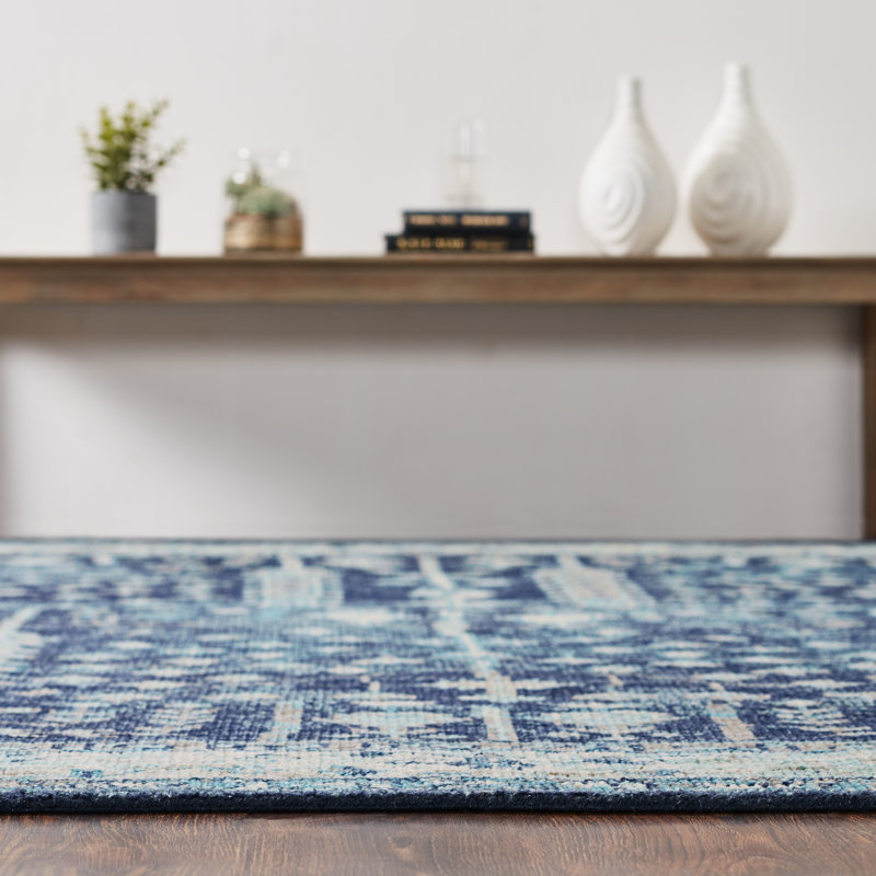 Maarja Hand Knotted Wool Oriental Area Rug in Blue, Rectangle 12' x 15'