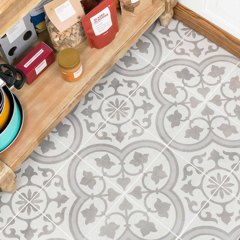 Cascais 9x9 Matte Porcelain Tile, Silver Ornate