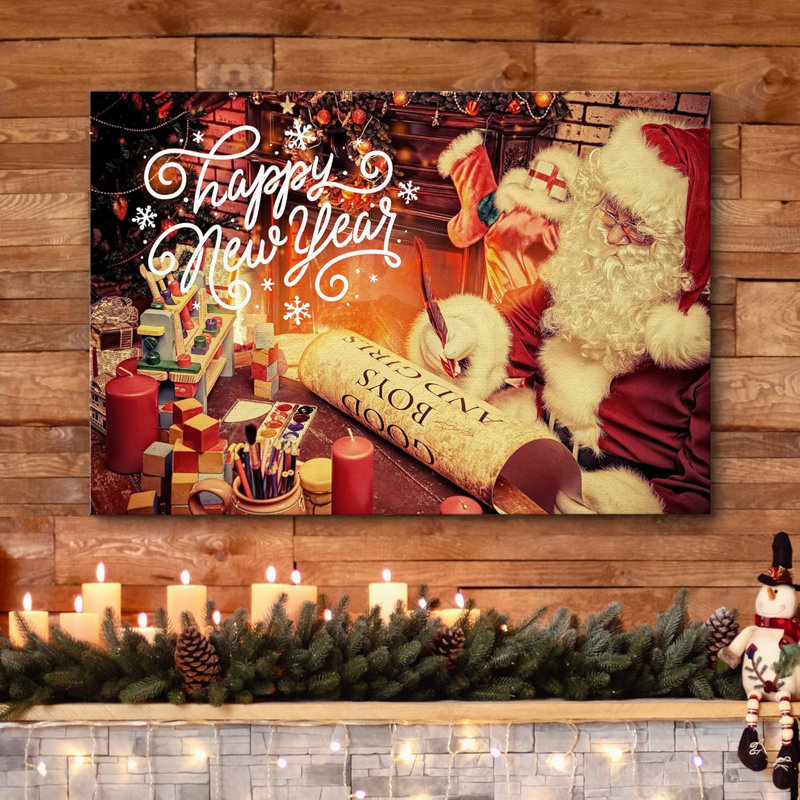 Happy New Year, Père Noël, célébrations et fêtes, décor, illustrations, art moderne, fête, Toile tendue, H 12 po x l 18 po