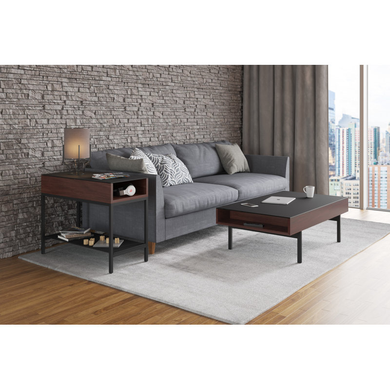 Reveal Glass End Table with Storage, Chocolate Stained Walnut