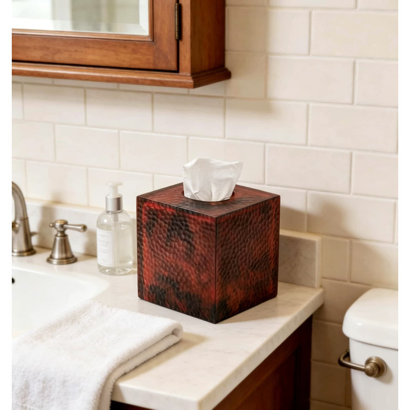 Handcrafted Resin Square Tissue Box Cover with Hammered Tortoise Finish, Open Bottom Cube Kleenex Box Holder for Bathroom Living Room Kitchen Office Home Decor