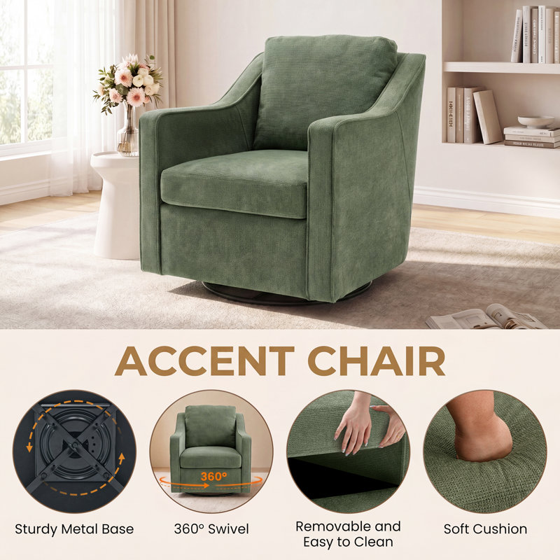 Upholstered Fabric Swivel Armchair, Green