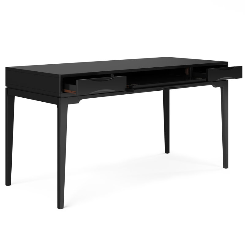 Harper 60"W Solid Wood Mid-Century Modern Writing Desk with 2 Drawers and Flip-Down Keyboard Tray, Black