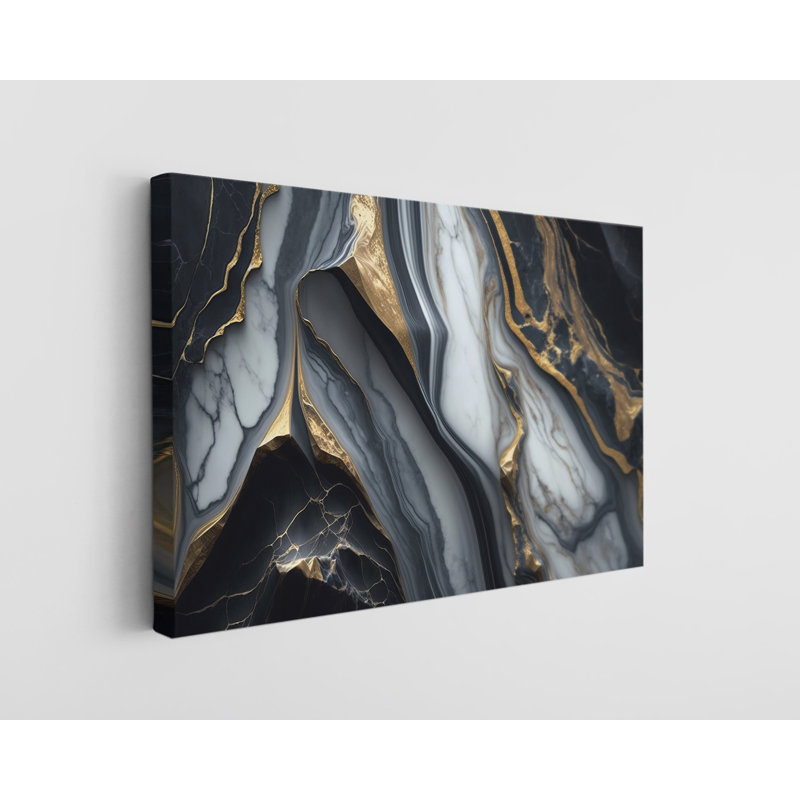 Reproduction d'art sur toile de luxe en marbre blanc noir et or naturel, H 40 po x l 60 po x P 1 po