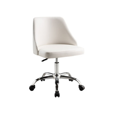White and Silver Faux Leather Adjustable Height Swivel Rolling Office Chair by Ivy Bronx
