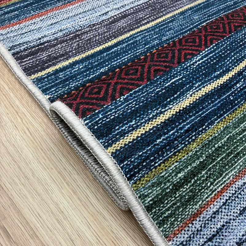Custom Size Anti Slip Antibacterial Organic Materials Ocean Striped Machine Printed Design Low Profile Runner Rug by Feet
