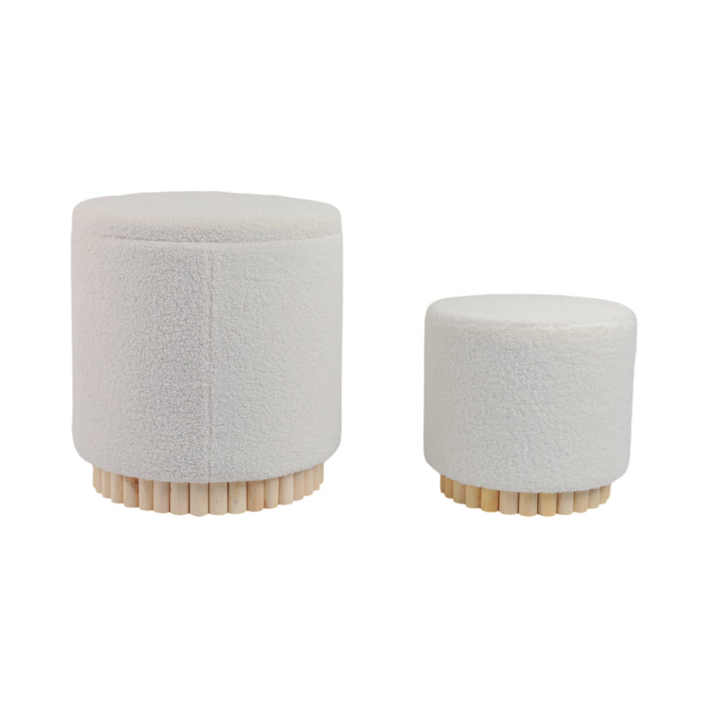 Sagebrook Home White Boucle Ottoman, Fluted Design, 2-Pieces