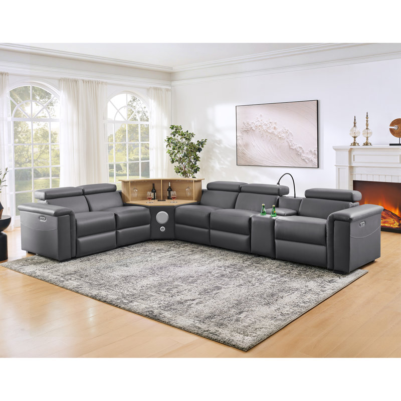 Modern L-shaped Recliners Sofa With Multi-functions And Premium Pu Leather