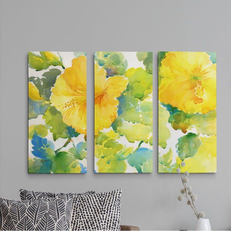 « citrus hibiscus i », reproduction d’image multi-pièces de qualité supérieure sur toile, H 24 po x l 36 po x P 1,5 po