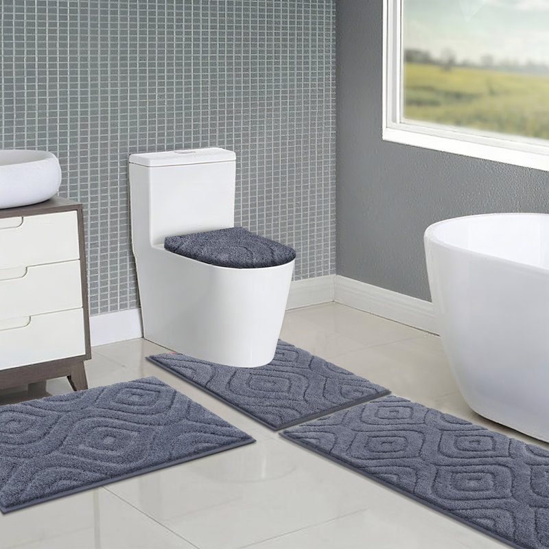 Ensemble de tapis de bain en microfibre 4 pièces avec envers antidérapant, Gris