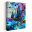 Cosmic Sailboats Journey Abstract Dreamy Ethereal Ocean Seascape Wall Art Print 1 Piece Wrapped Canvas Wall Art-1482294526