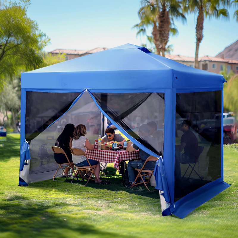 Instant Pop-Up Canopy Tent With Netting, Adjustable Height, Vented Top, And Multiple Side Walls For Outdoor Shade And Insect Protection