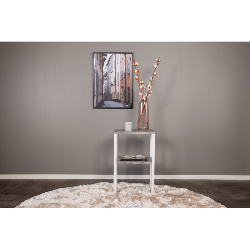 Karien 30cm W Steel Bedside Table, White, Concrete