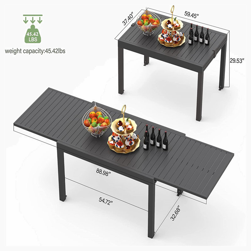Table de salle à manger extensible Apolonja, Noir, L 37,4 po x L 59,45 po