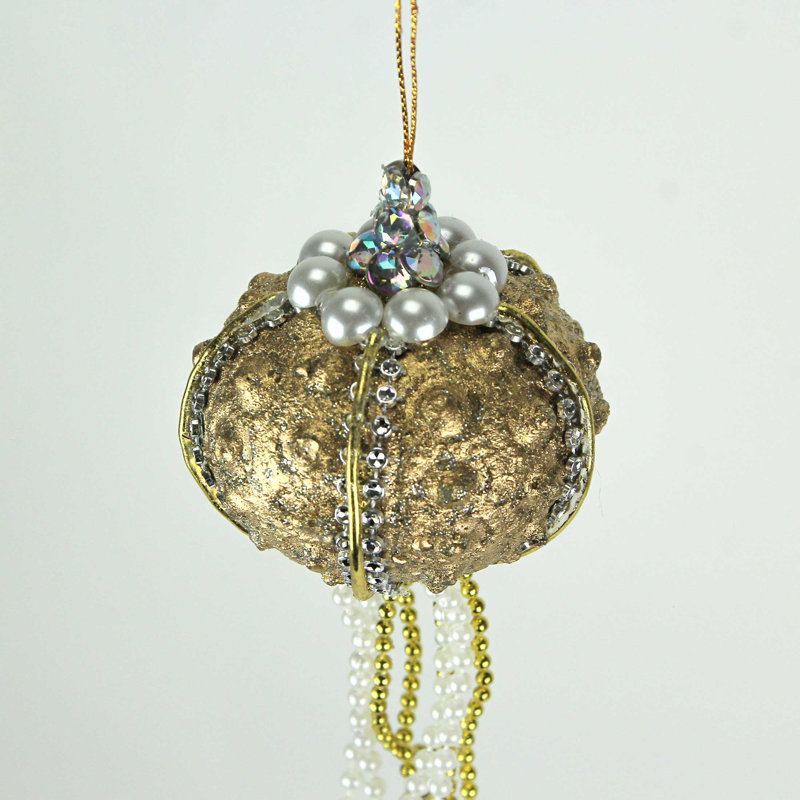 Décorations suspendues en coquillage d'oursin doré, ornées de perles, ensemble de 6, hauteur 16,5 cm