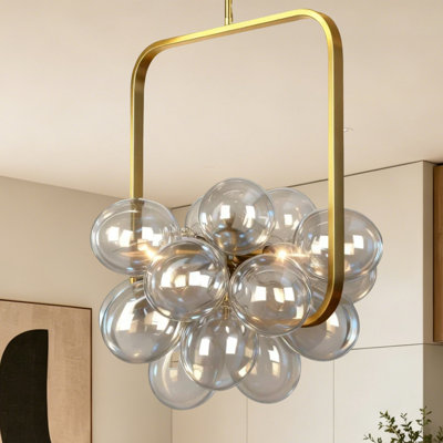 3-Light Modern Gold Globe Chandelier Clear Glass Dining Room Adjustable 57.9 Inch