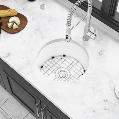 18" Ceramic Sink - Single Bowl, And Elegant, White, Dual Mount With Drain Bottom Grid For Decoration Function Choices, To Chipping, White Assembly