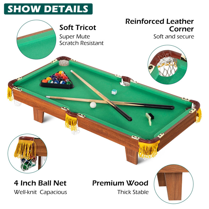 Raychee 36" Mini Tabletop Pool Table Includes Balls, Sticks, Chalk, Brush & Triangle