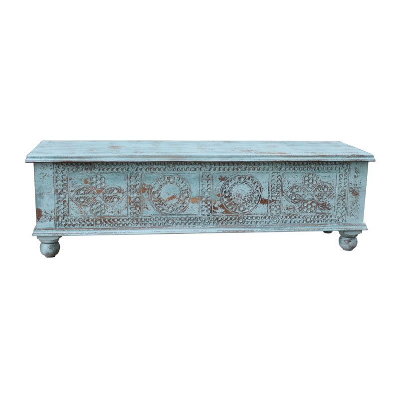 Banc de rangement sculpté Aarohi Bonney, Bleu pastel