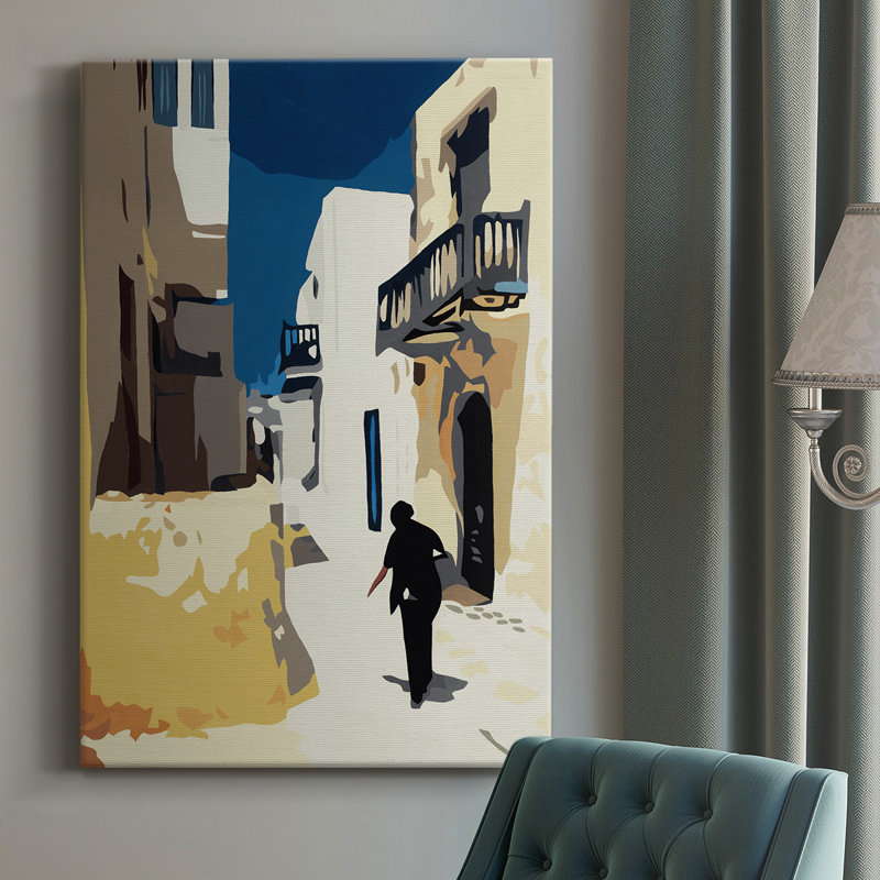 Toile tendue avec châssis de qualité supérieure Mykonos 3 - prête à être accrochée, H 18 po x l 12 po x P 1 po