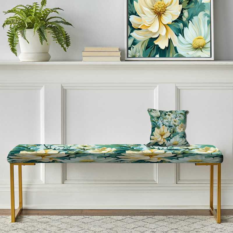 Impressionist Greenery Botanical Pattern - Floral Upholstered Gold Bench
