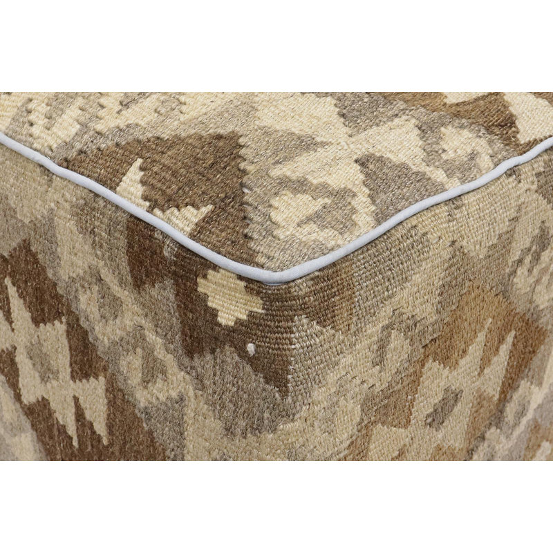 Repose-pieds standard carré de 15 po de largeur Aprea, Laine beige / brun / brun clair