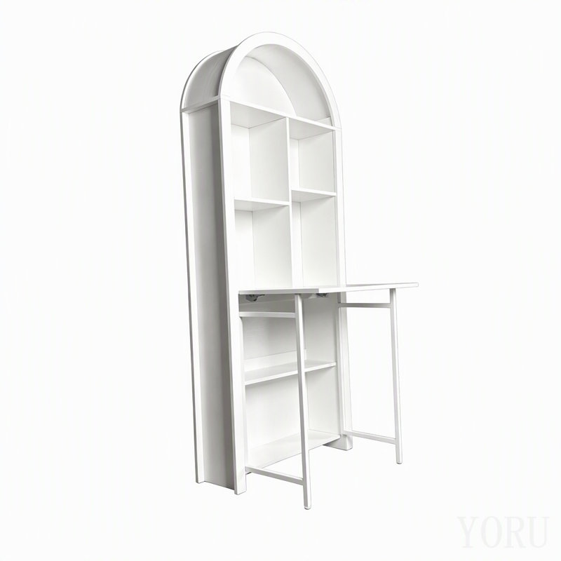 Bureau d'artisanat pliant avec tablettes de rangement, bureau convertible dissimulé en bibliothèque, bureau pliable avec rangement, bureau disparaissant pour petits espaces, table de bricolage multifonctionnelle, bureau de coiffeuse