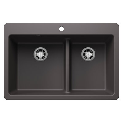 Liven Silgranit 33" 60/40 Double Bowl Dual Mount Kitchen Sink with Low Divide - Cinder