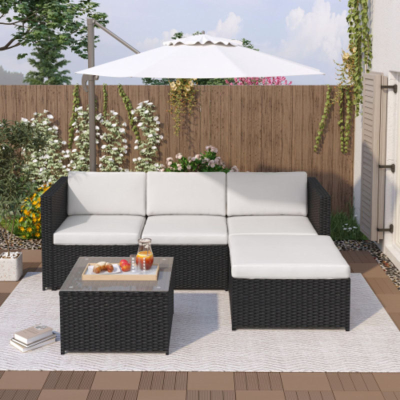 3PCS Garden Corner Sofa Rattan Garden Furniture Patio Set Garden Entertaining Set Garden Rattan Furniture Lounge Set
